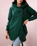 Asymmetric Zip Longline Hoodie Sweatshirt - DarkGreen