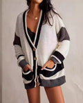 Varsity Stripe Oversized Knit Cardigan - White