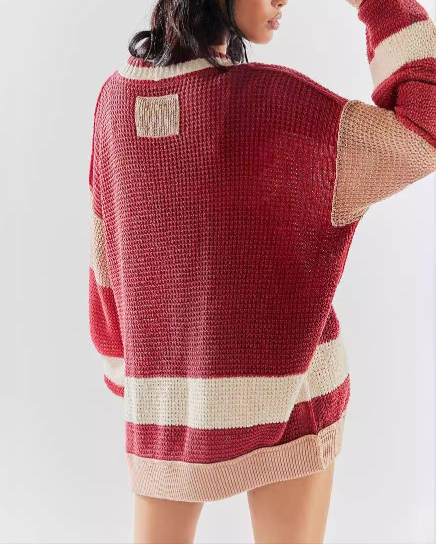 Varsity Stripe Oversized Knit Cardigan - White - 2