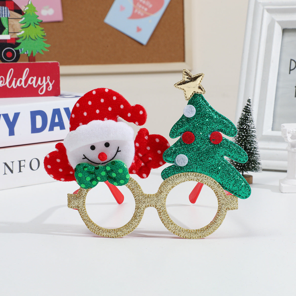 Glitter Christmas Party Glasses Holiday Photo Props - Color_02