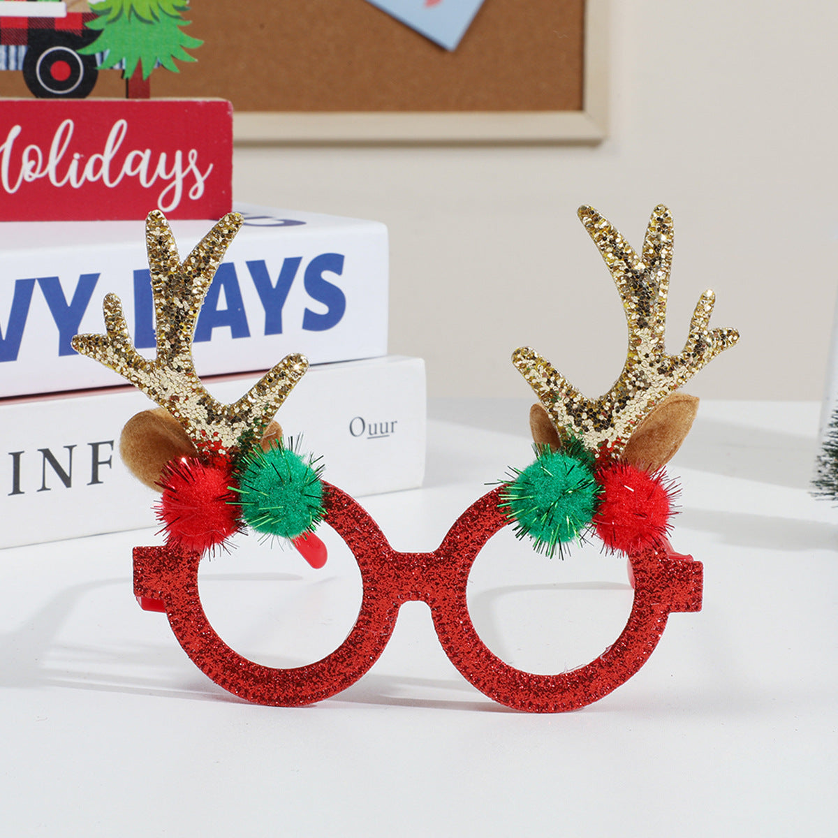Glitter Christmas Party Glasses Holiday Photo Props - Color_15