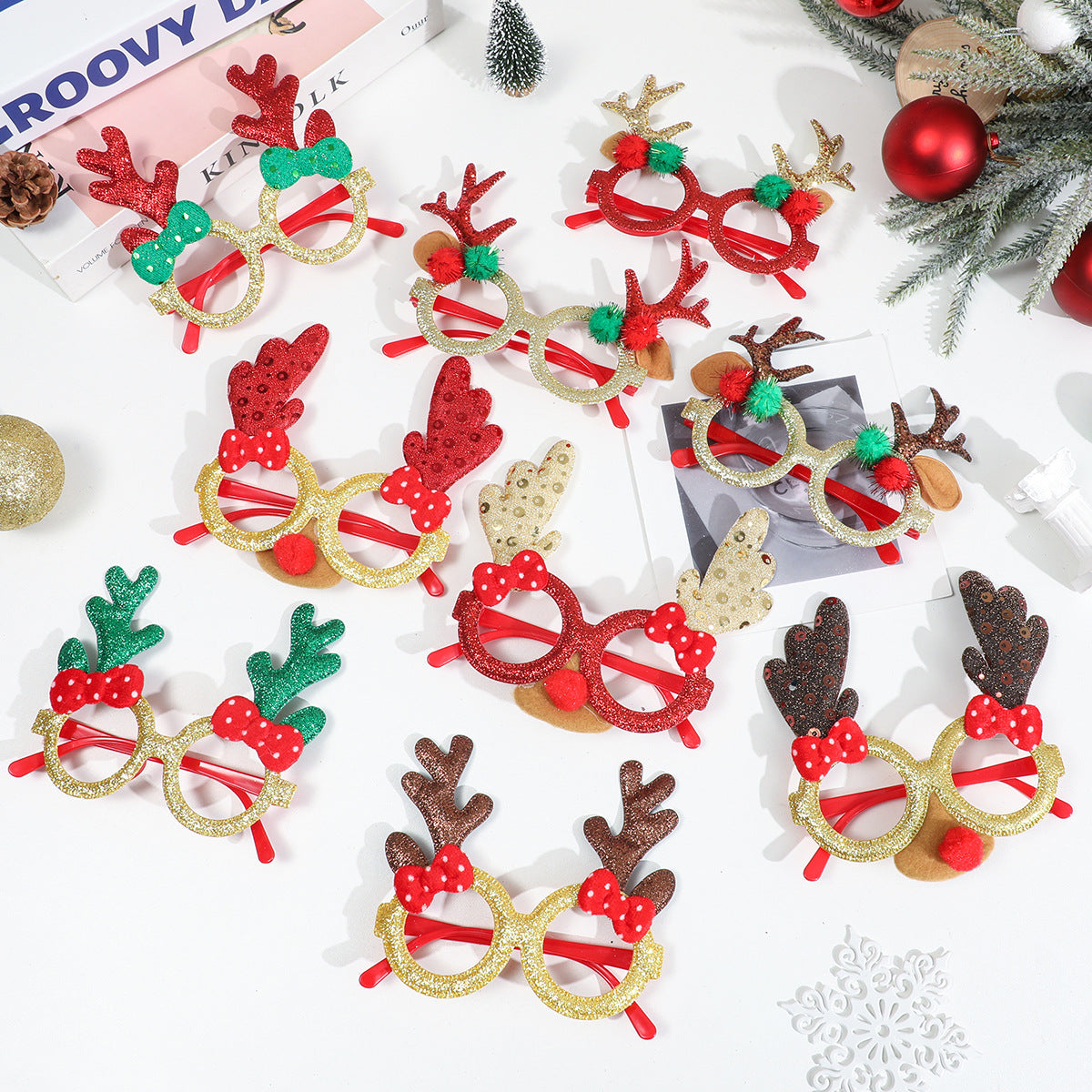 Glitter Christmas Party Glasses Holiday Photo Props