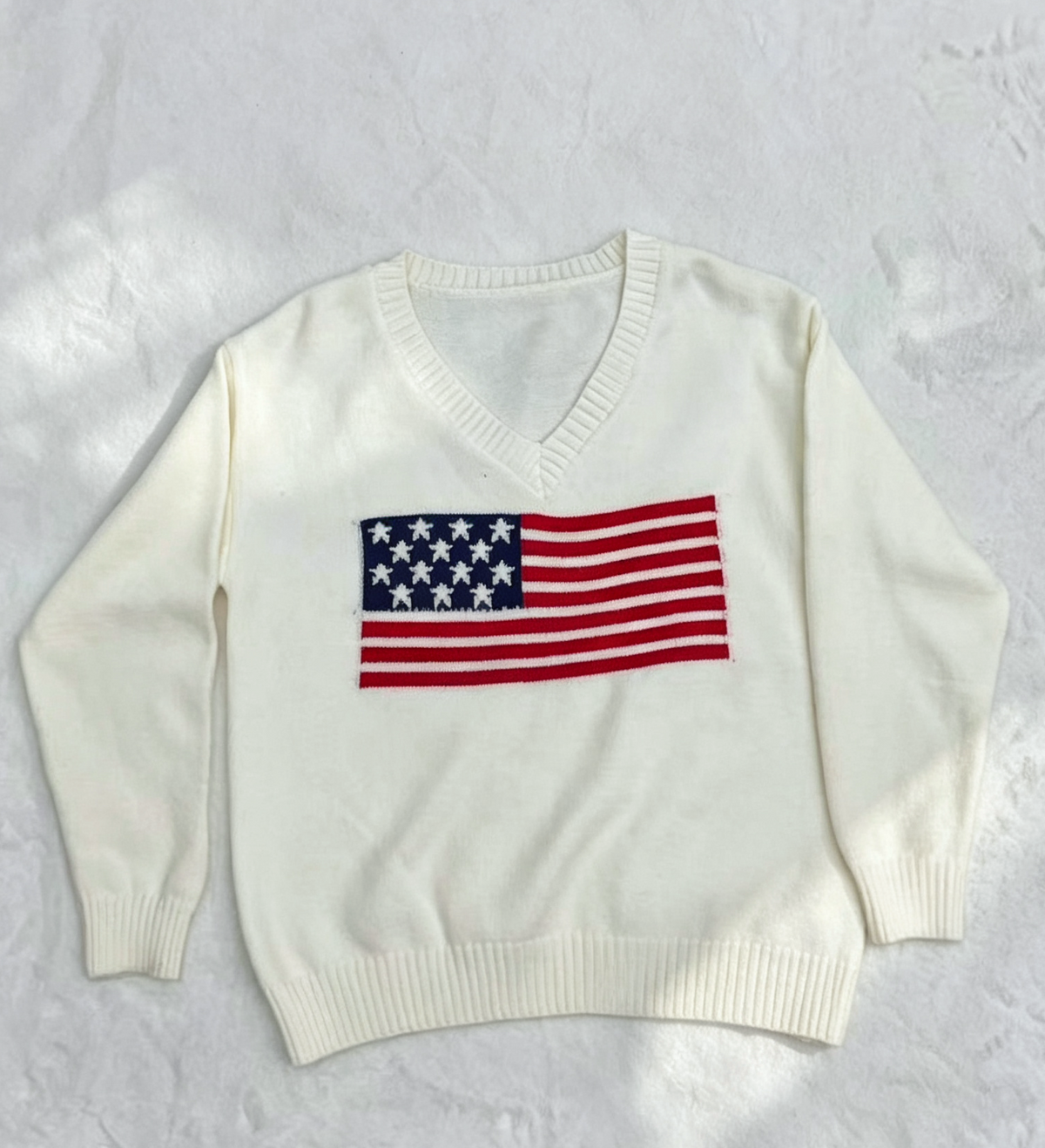 Stars And Stripes Jacquard V Neck Sweater - White - 1