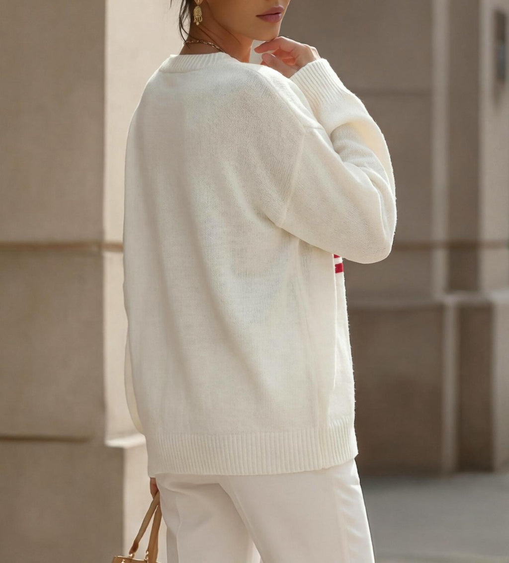 Stars And Stripes Jacquard V Neck Sweater - White - 2