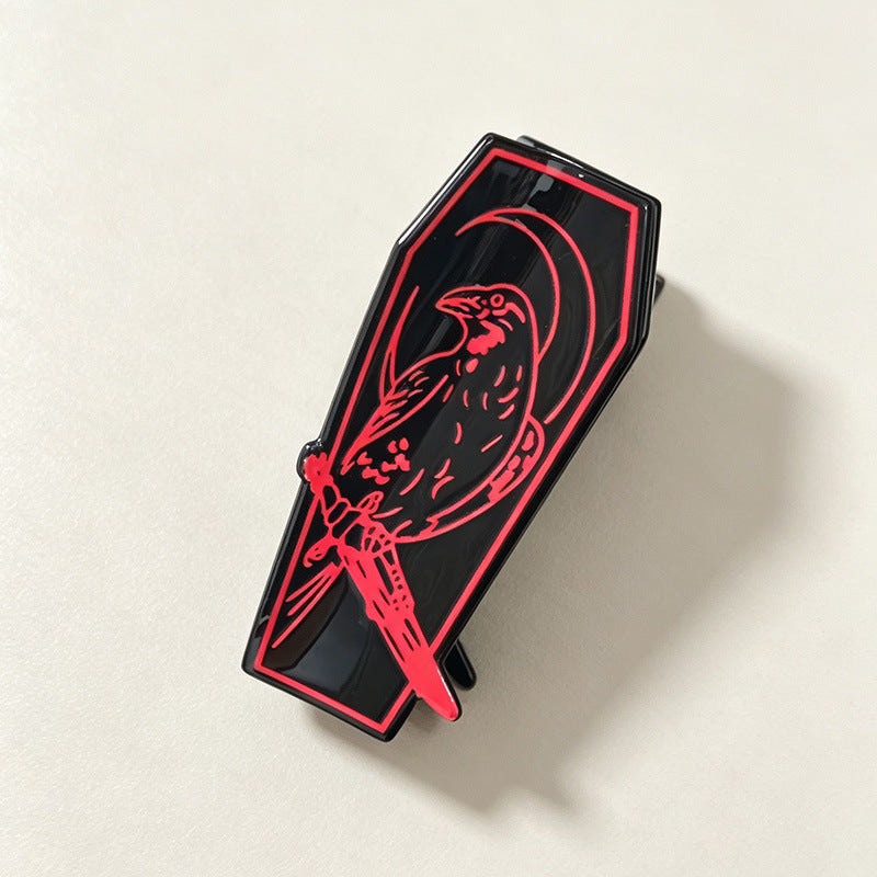 Coffin Shaped Hair Claw Clip With Gothic Cross - Raven