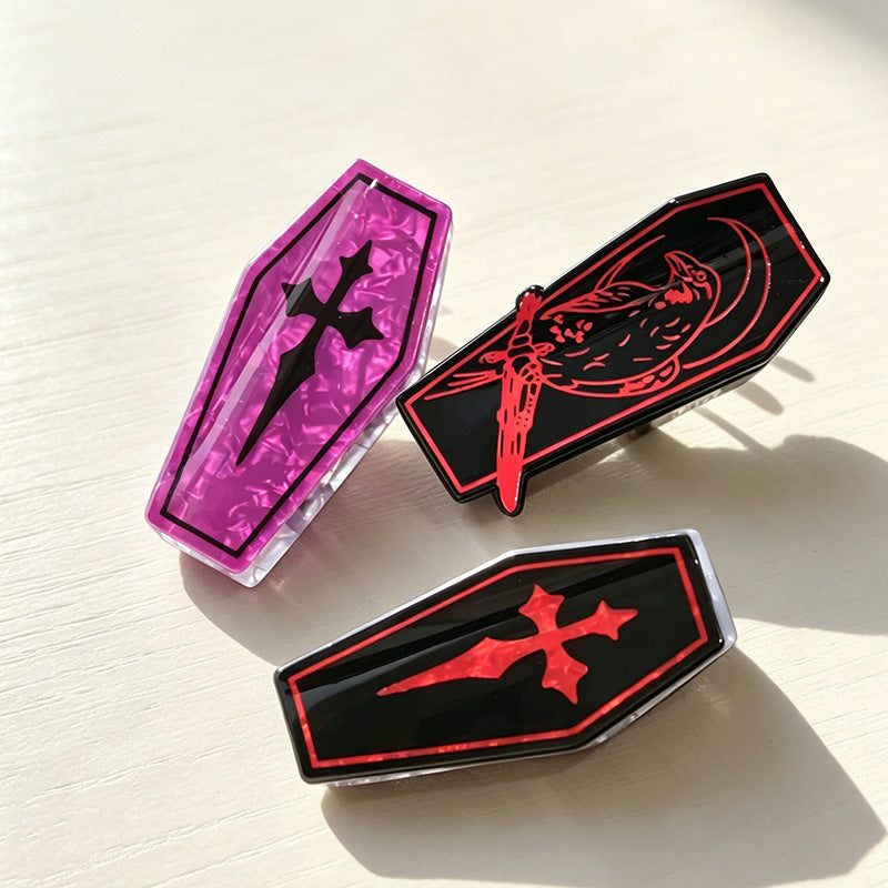 Coffin Shaped Hair Claw Clip With Gothic Cross