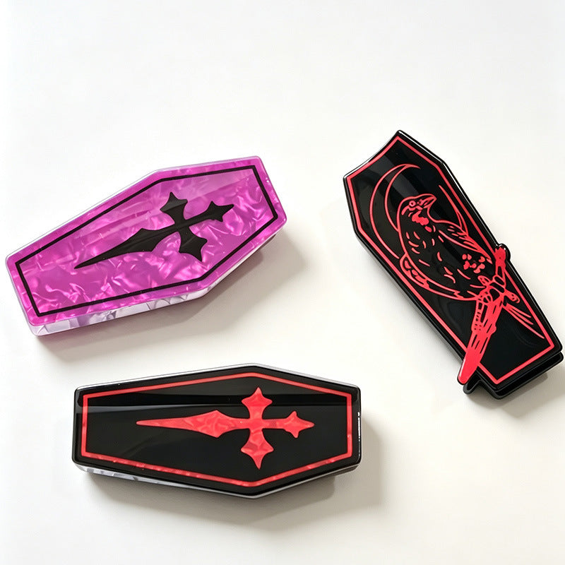 Coffin Shaped Hair Claw Clip With Gothic Cross - view 2