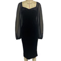 Sweetheart Neck Velvet Bodycon Midi Dress - Black