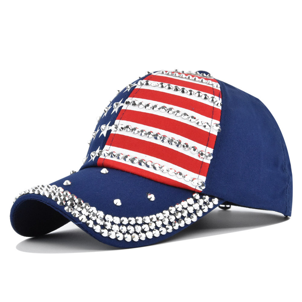 Rhinestone American Flag Baseball Cap - navyblue