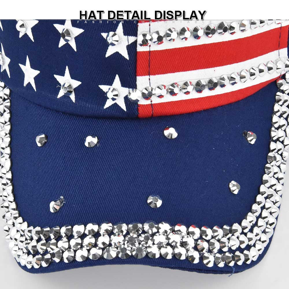Rhinestone American Flag Baseball Cap - navyblue - 2