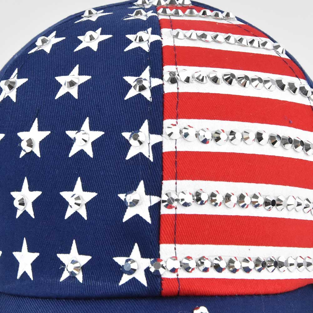Rhinestone American Flag Baseball Cap - navyblue - 3