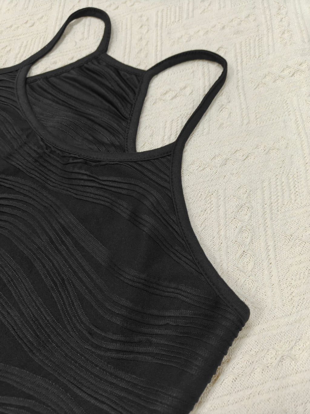 Crinkle Texture Racerback Camisole Top - Black - 2