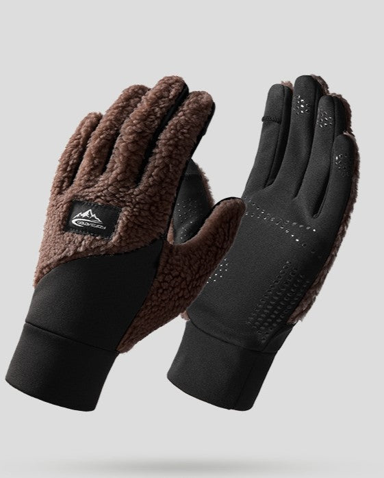Sherpa Fleece Touchscreen Cycling Sport Gloves - Brown