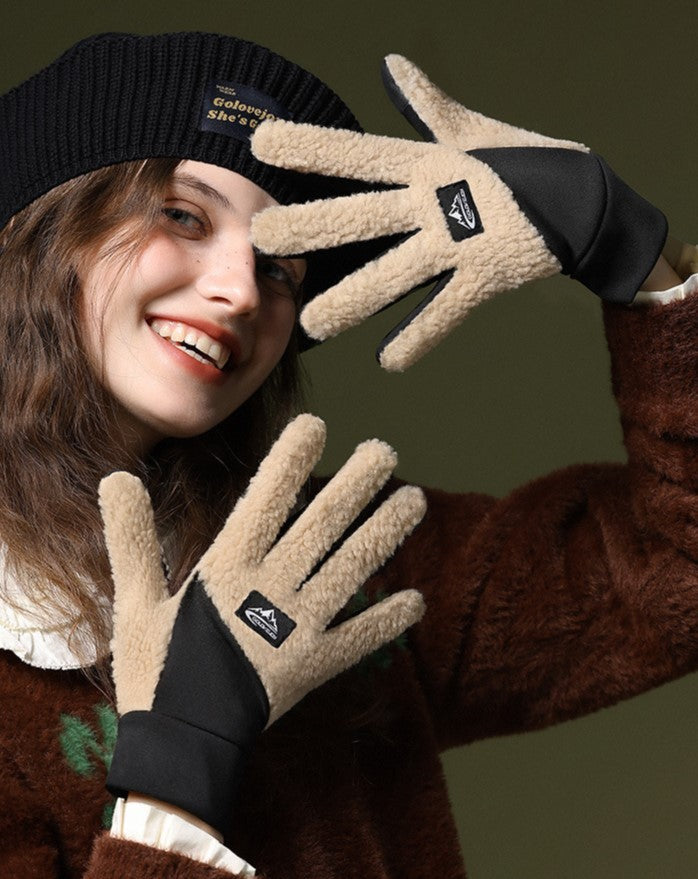Sherpa Fleece Touchscreen Cycling Sport Gloves - Camel - 1