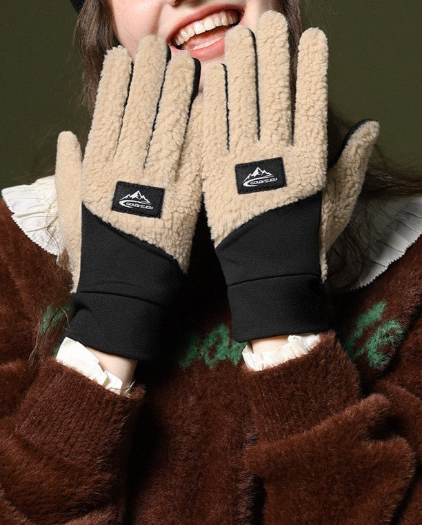Sherpa Fleece Touchscreen Cycling Sport Gloves - Camel - 2