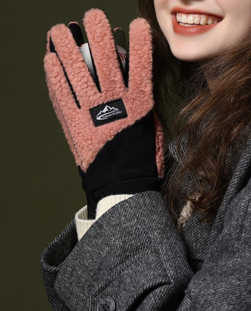 Sherpa Fleece Touchscreen Cycling Sport Gloves - Pink - 1