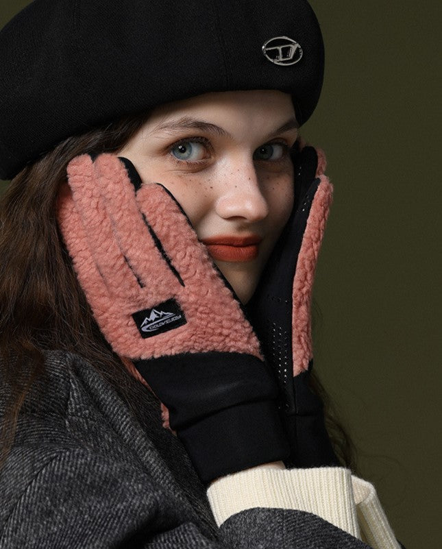 Sherpa Fleece Touchscreen Cycling Sport Gloves - Pink - 2