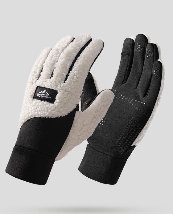 Sherpa Fleece Touchscreen Cycling Sport Gloves - White