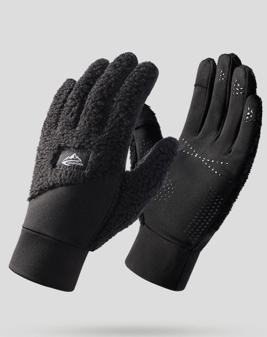 Sherpa Fleece Touchscreen Cycling Sport Gloves - black