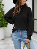 Drop Shoulder Mock Neck Slouchy Sweater - Black