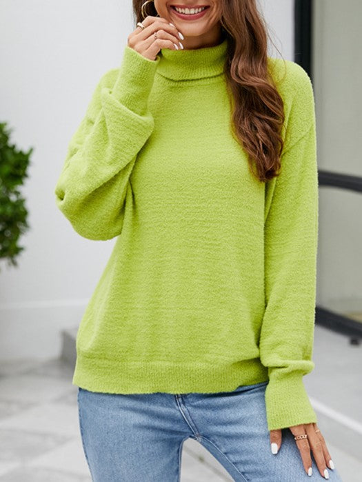 Drop Shoulder Mock Neck Slouchy Sweater - Green