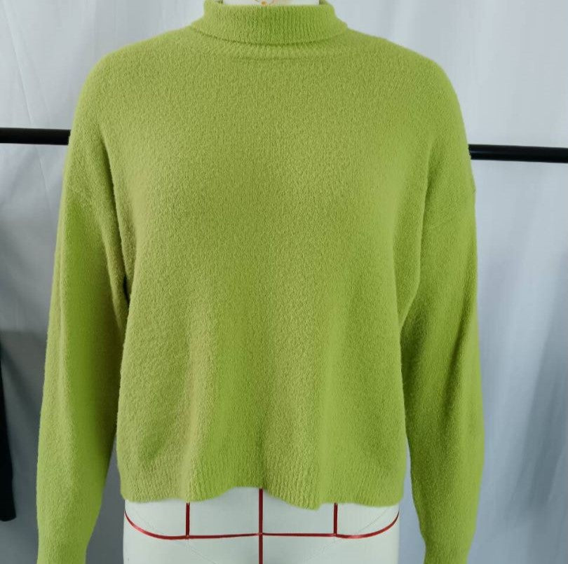 Drop Shoulder Mock Neck Slouchy Sweater - Green - 2