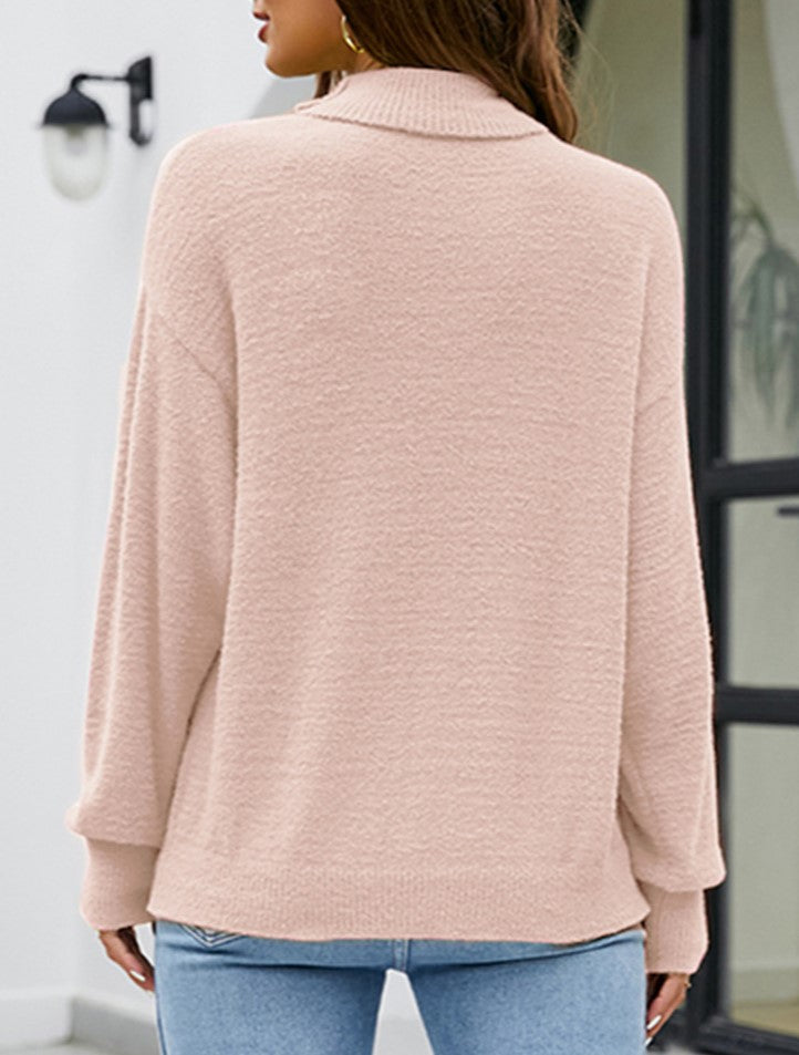 Drop Shoulder Mock Neck Slouchy Sweater - Pink - 1