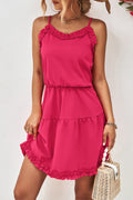 Ruffle Trim Cami Strap Mini Dress - Pink