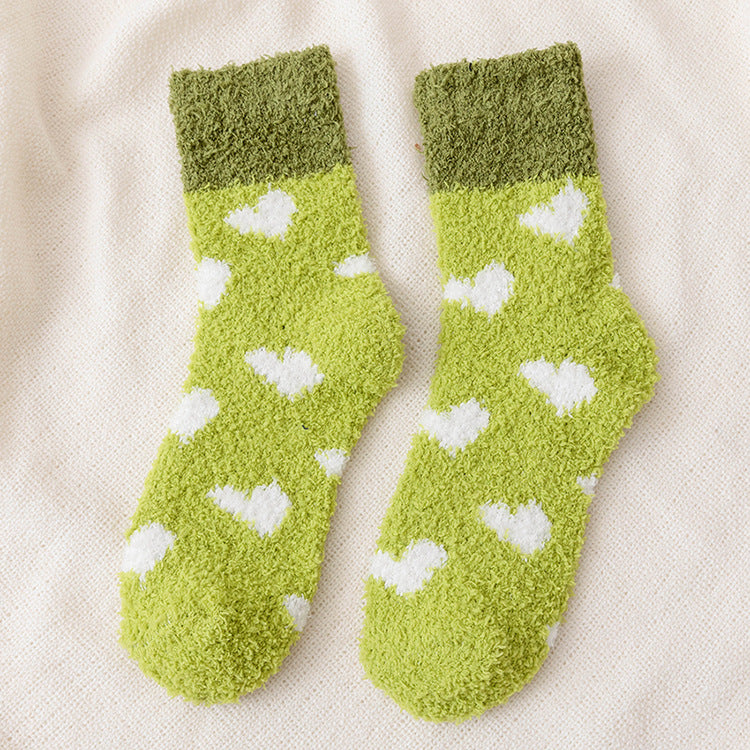 Soft Fuzzy Heart and Stripe Crew Socks - Color_01