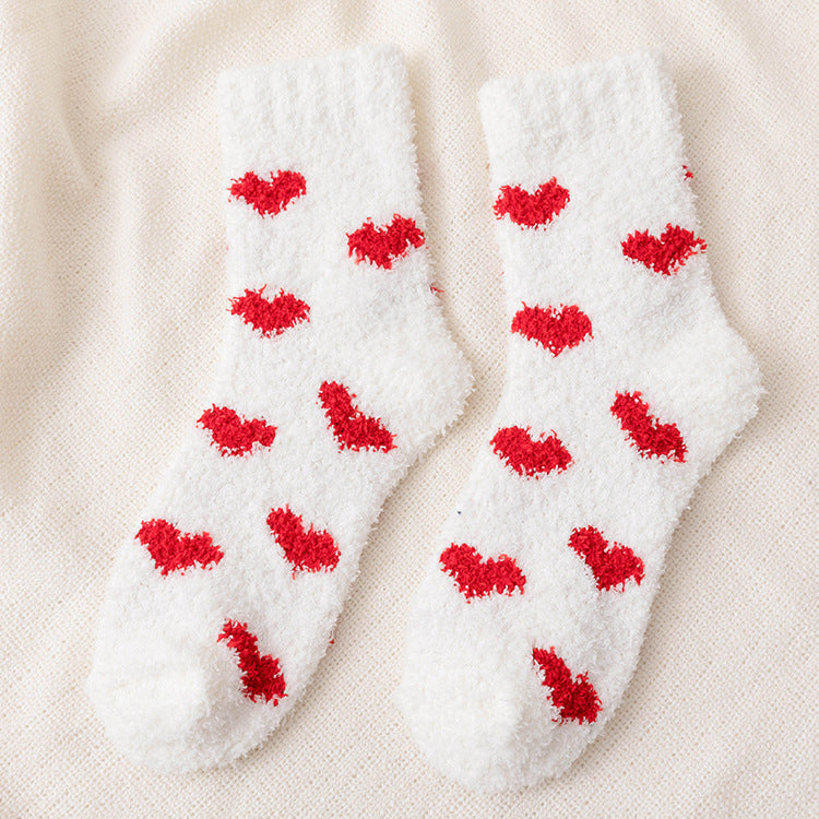 Soft Fuzzy Heart and Stripe Crew Socks - Color_02