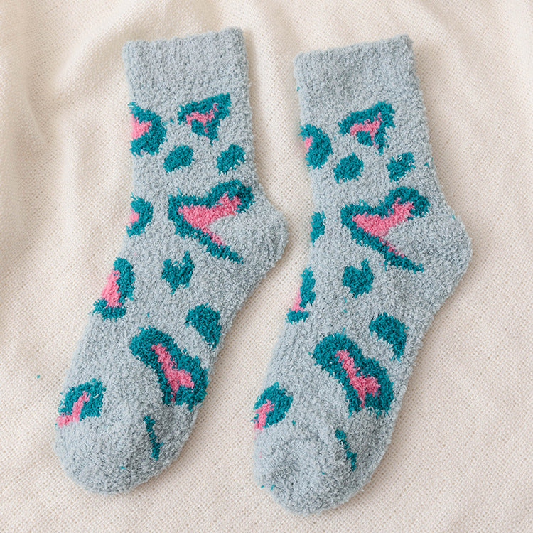 Soft Fuzzy Heart and Stripe Crew Socks - Color_03