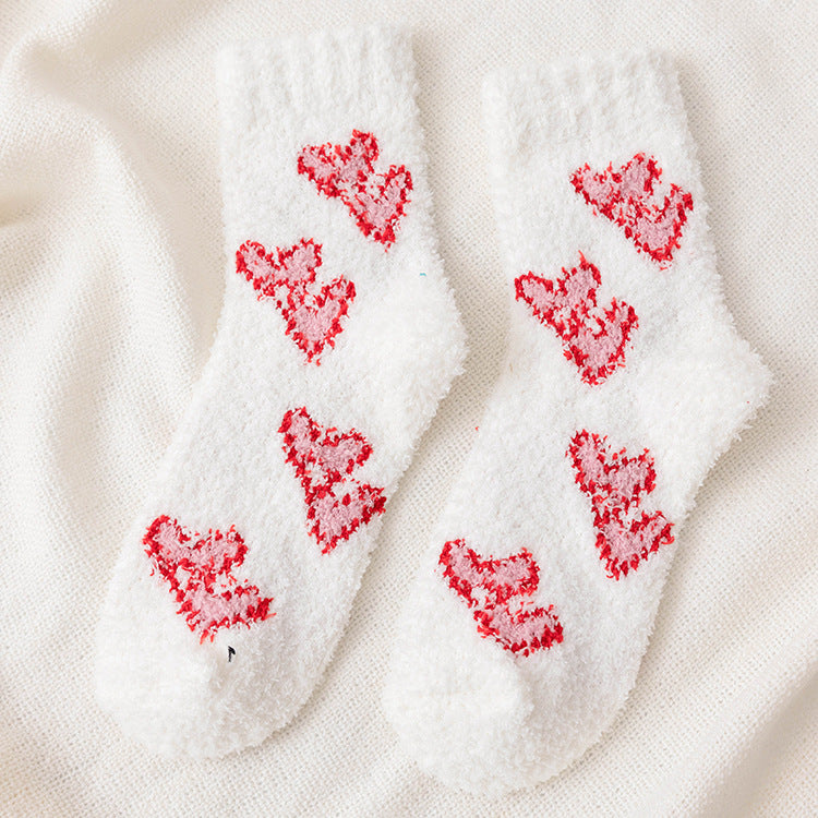 Soft Fuzzy Heart and Stripe Crew Socks - Color_04
