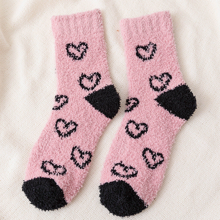 Soft Fuzzy Heart and Stripe Crew Socks - Color_05