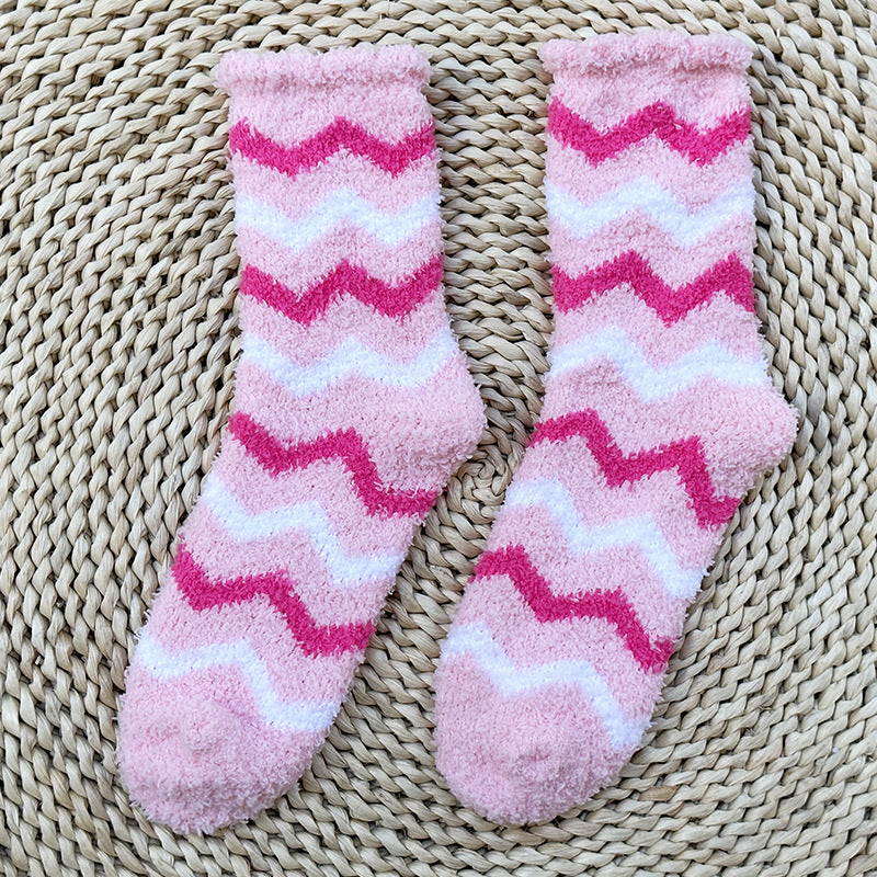 Soft Fuzzy Heart and Stripe Crew Socks - Color_07