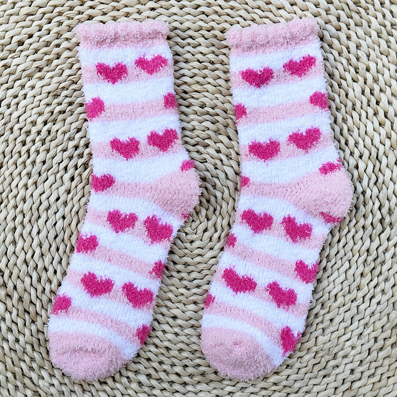 Soft Fuzzy Heart and Stripe Crew Socks - Color_08
