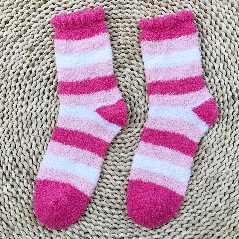 Soft Fuzzy Heart and Stripe Crew Socks - Color_09