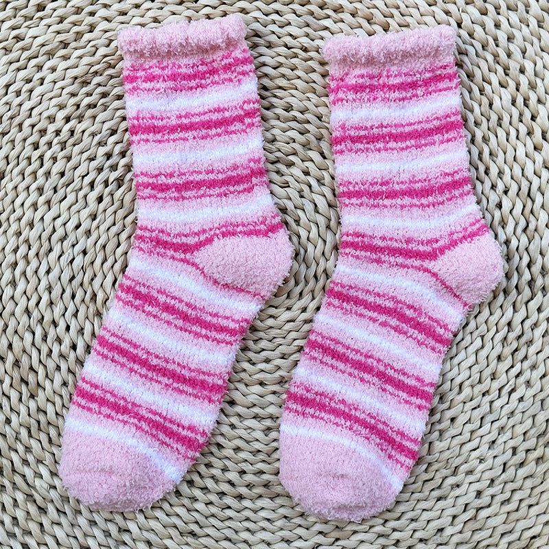 Soft Fuzzy Heart and Stripe Crew Socks - Color_11