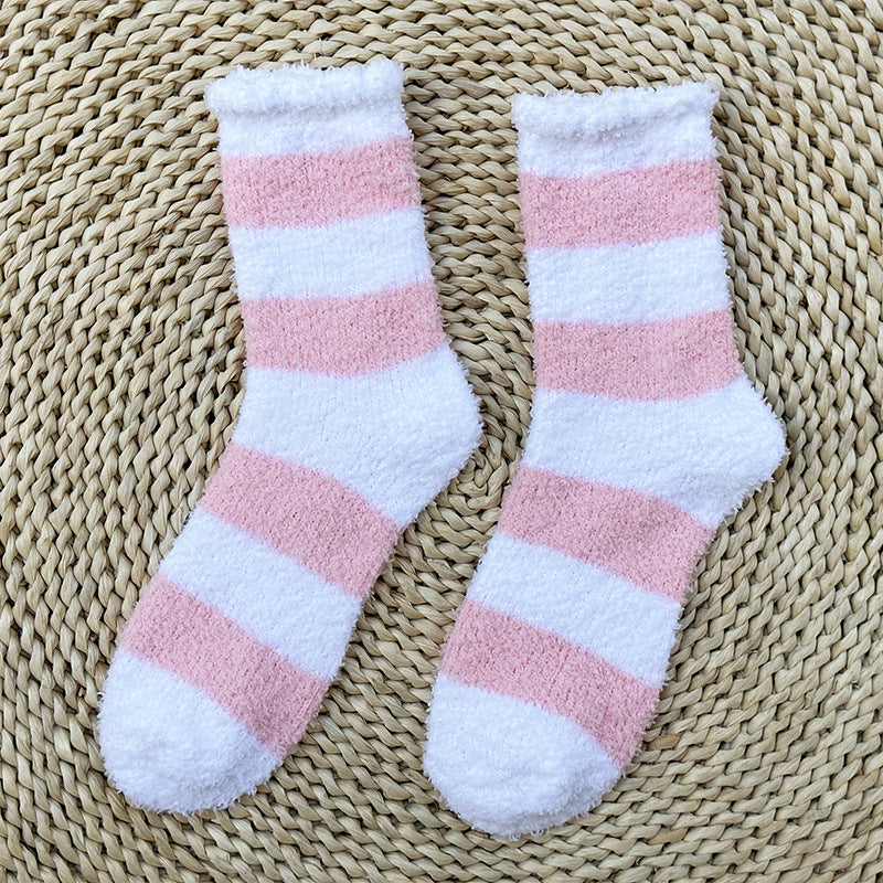 Soft Fuzzy Heart and Stripe Crew Socks - Color_12