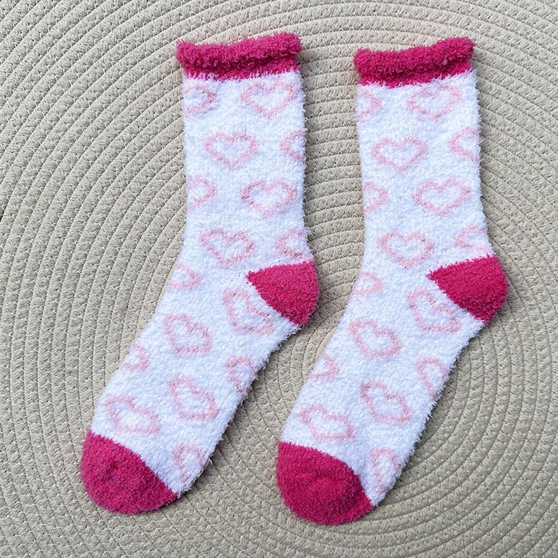 Soft Fuzzy Heart and Stripe Crew Socks - Color_13