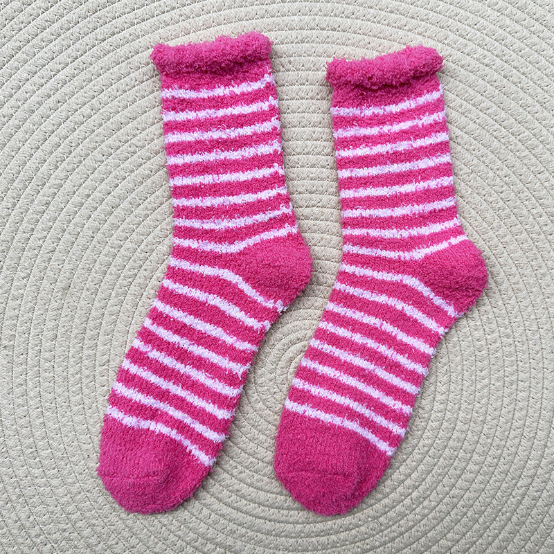 Soft Fuzzy Heart and Stripe Crew Socks - Color_15
