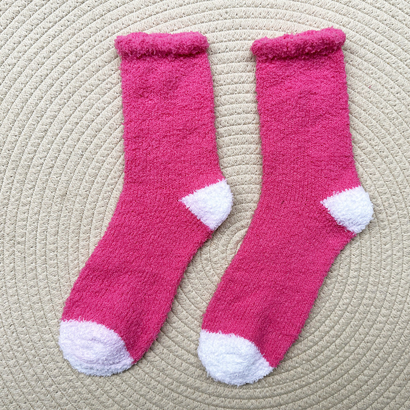 Soft Fuzzy Heart and Stripe Crew Socks - Color_17