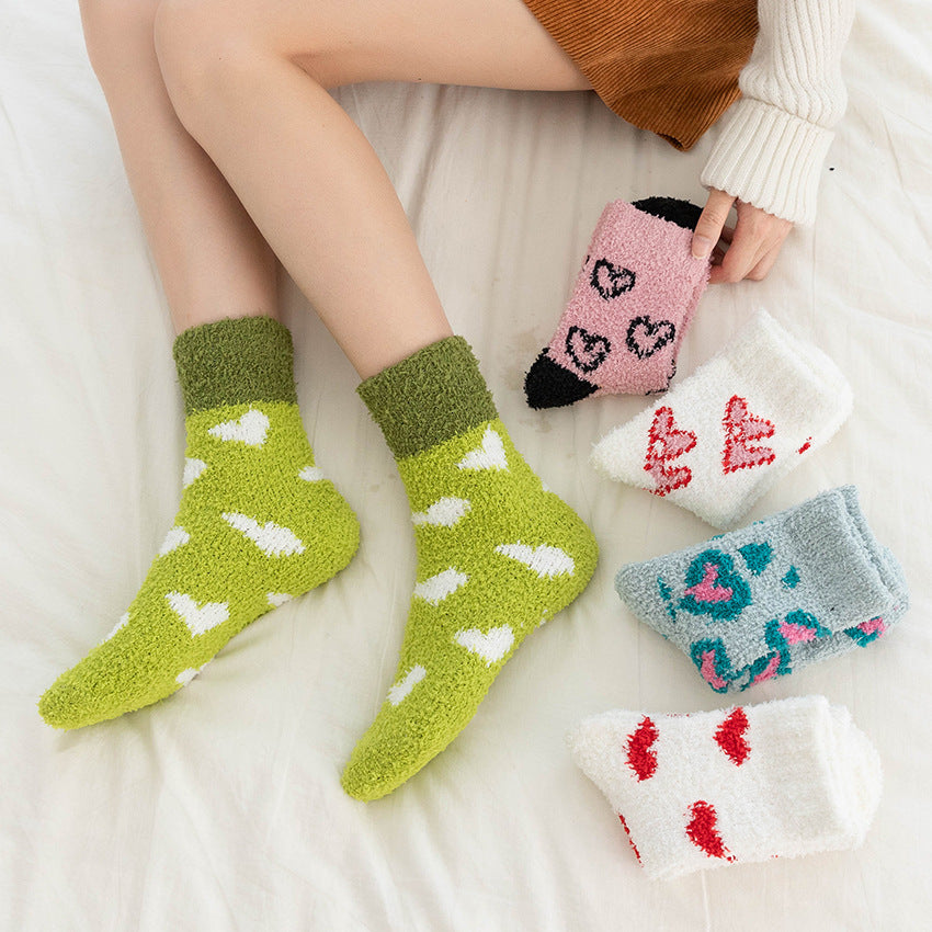 Soft Fuzzy Heart and Stripe Crew Socks - view 1
