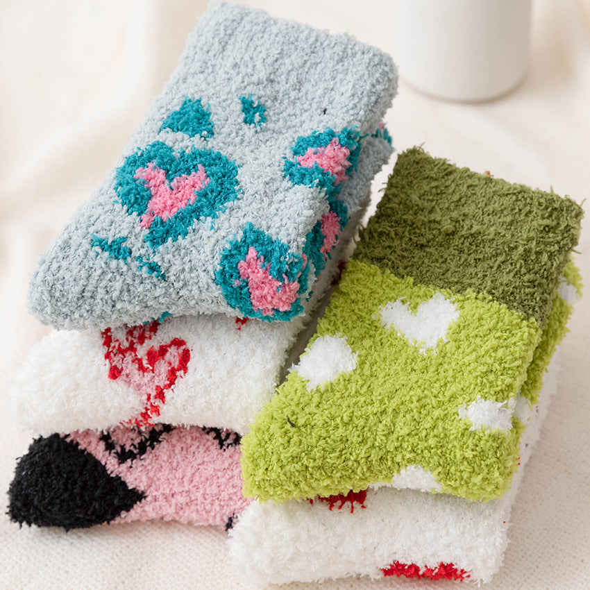 Soft Fuzzy Heart and Stripe Crew Socks - view 2