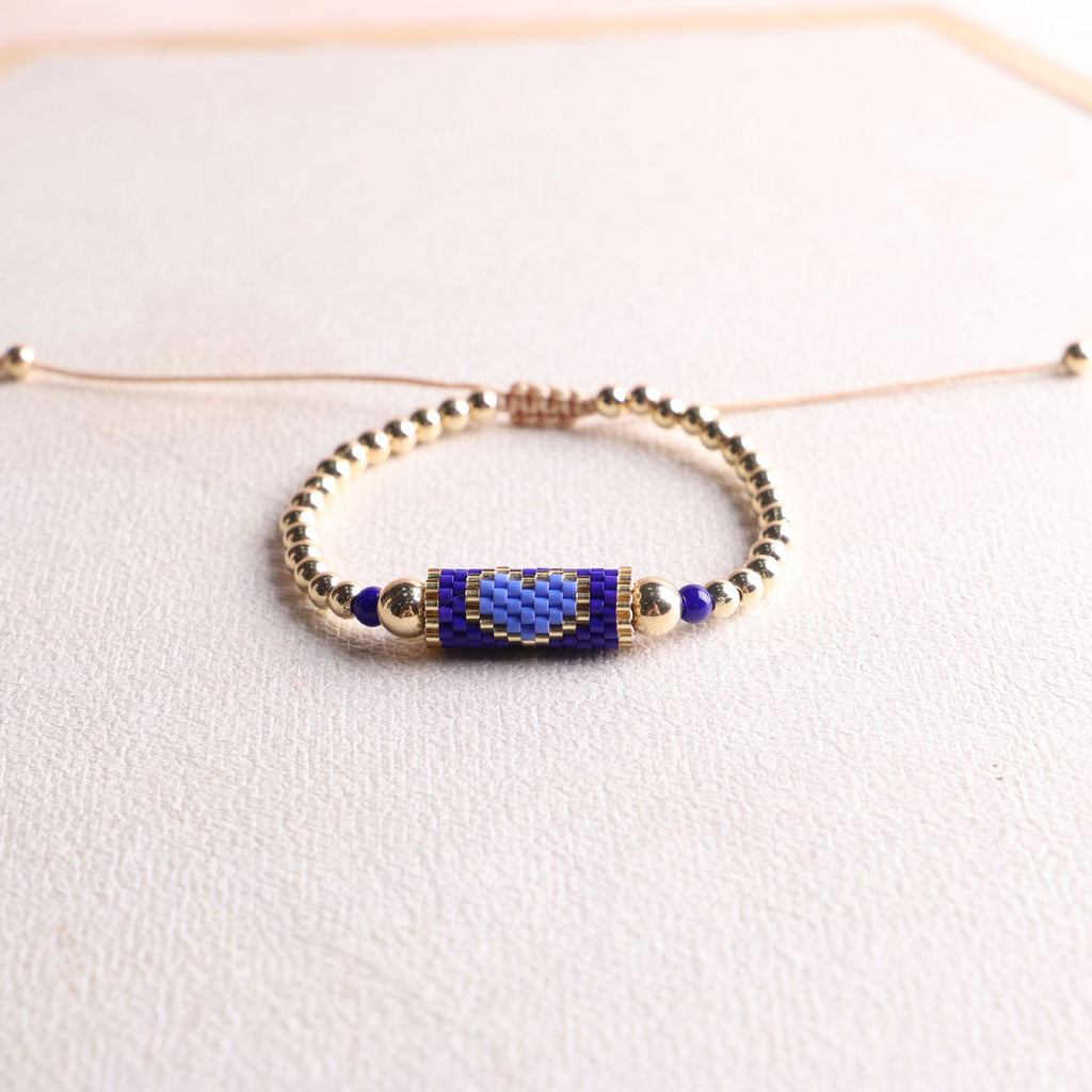 Woven Heart Bead Adjustable Slider Bracelet - Blue_1