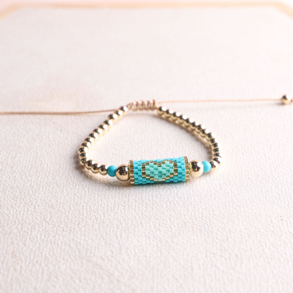 Woven Heart Bead Adjustable Slider Bracelet - Blue_2
