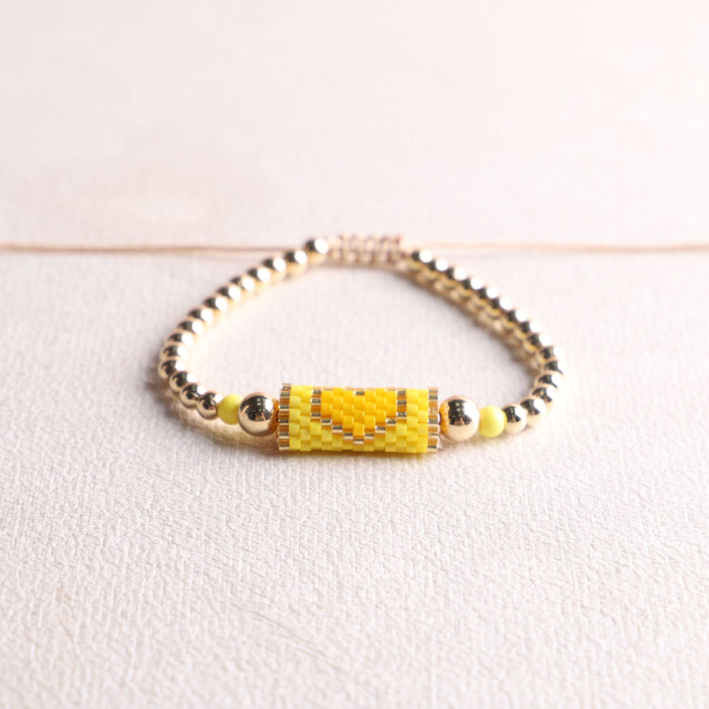 Woven Heart Bead Adjustable Slider Bracelet - Yellow