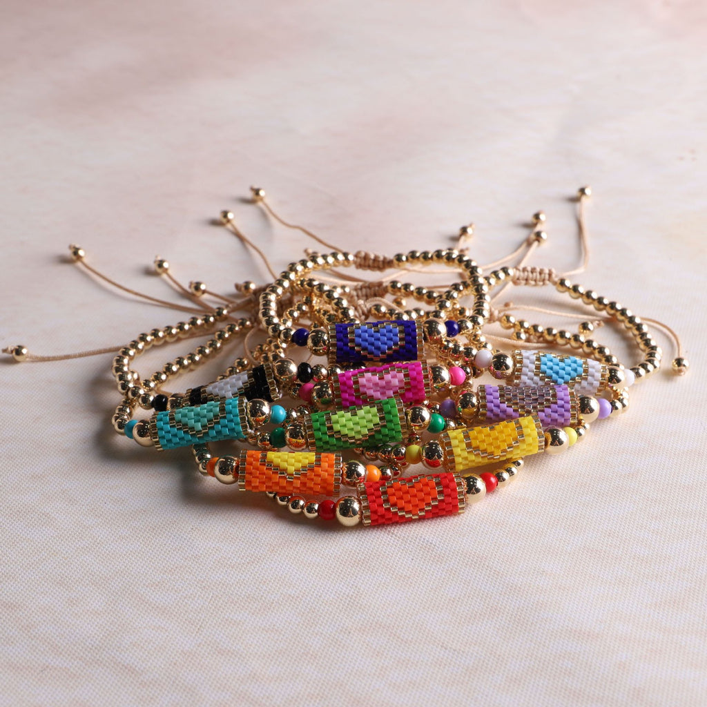 Woven Heart Bead Adjustable Slider Bracelet - view 1