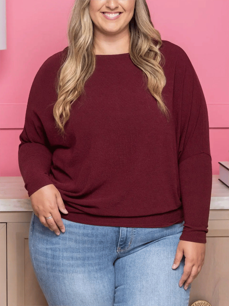 Slouchy Dolman Sleeve Everyday Knit Top - BrickRed