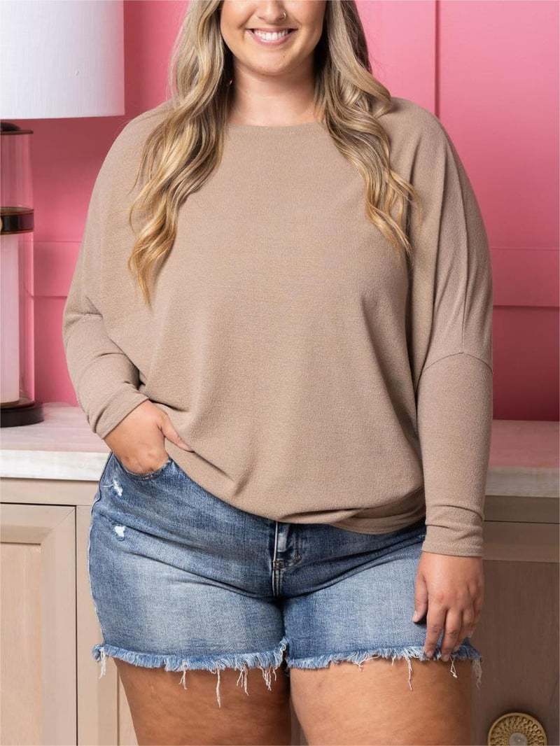 Slouchy Dolman Sleeve Everyday Knit Top - Camel