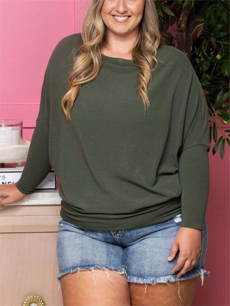Slouchy Dolman Sleeve Everyday Knit Top - Green
